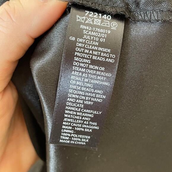 MONSOON black flowy sheer sleeve silk dress w/pink beading & embroidery size 18 - Picture 6 of 6